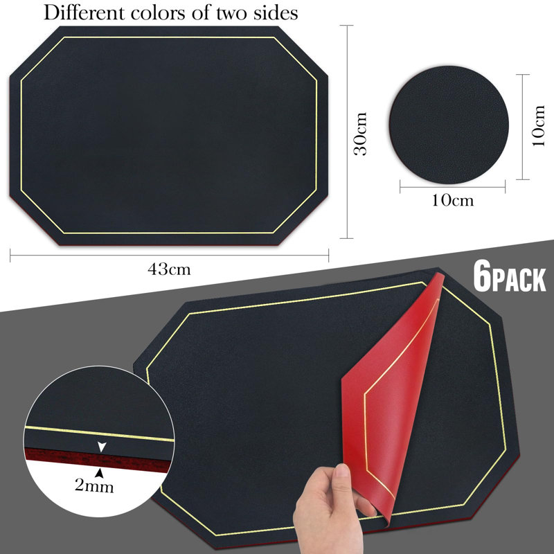 Faux Leather Placemat, Black/Red