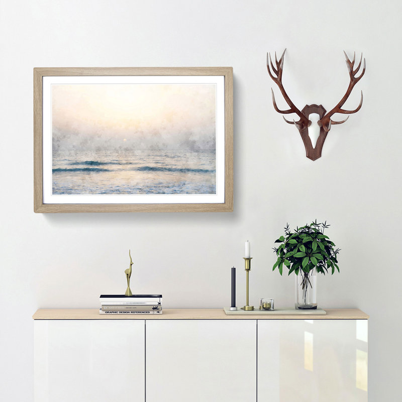 Calm Sea - Picture Frame Graphic Art Print, 45cm H x 63cm W x 2cm D, Oak Framed