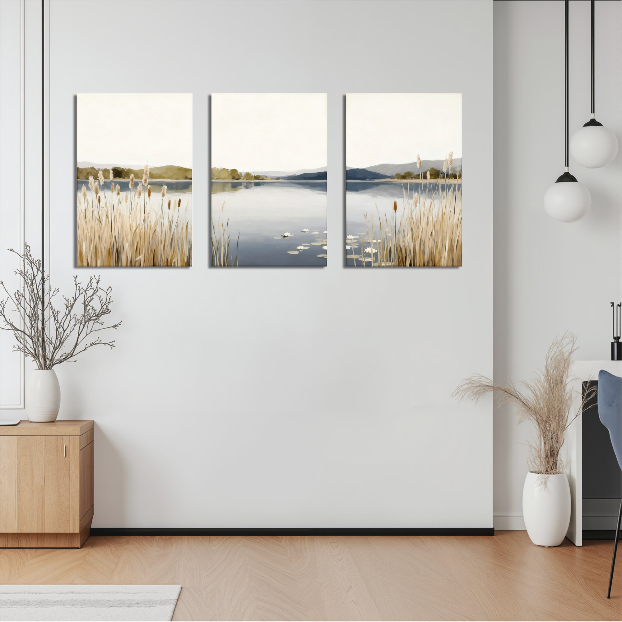 Alcott Hill Lakeside Reeds and Reflections Canvas Wrapped Wall Art ...