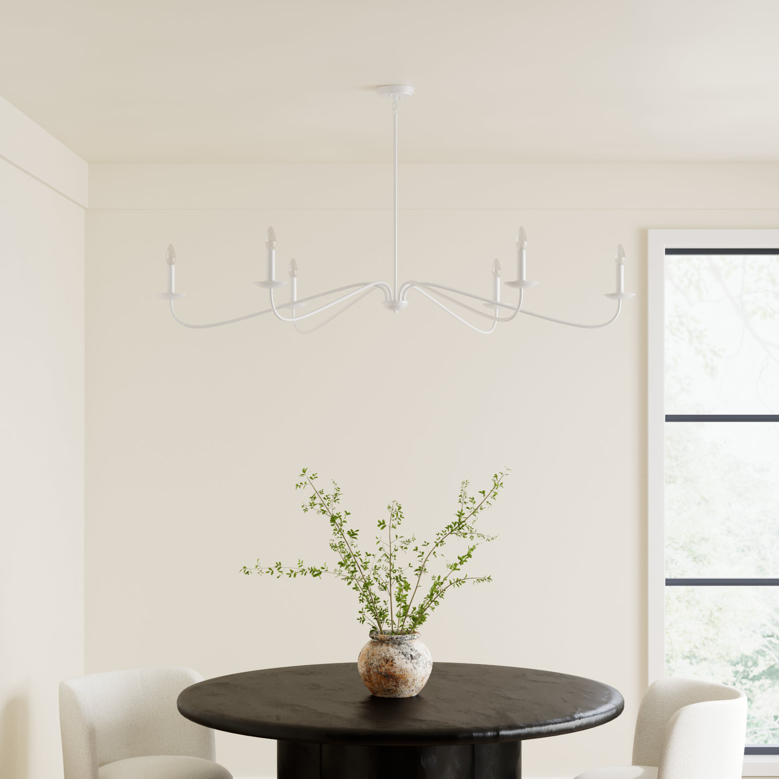 Zoyla 6 - Light Metal Dimmable Chandelier, Bisque White