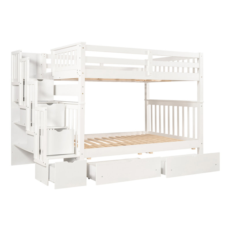 Bunk Bed With Shelves And 6 Storage Drawers, White