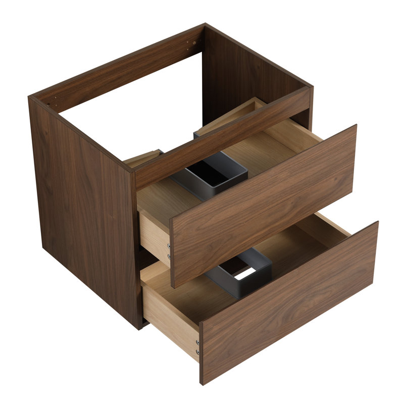 Meuble-lavabo de style moderne de 24 po avec grain de bois, design flottant et tiroir à fermeture en douceur - Élégant et fonctionnel en chêne brun, glissade lisse aux 2/3 rallonges facile à entretenir