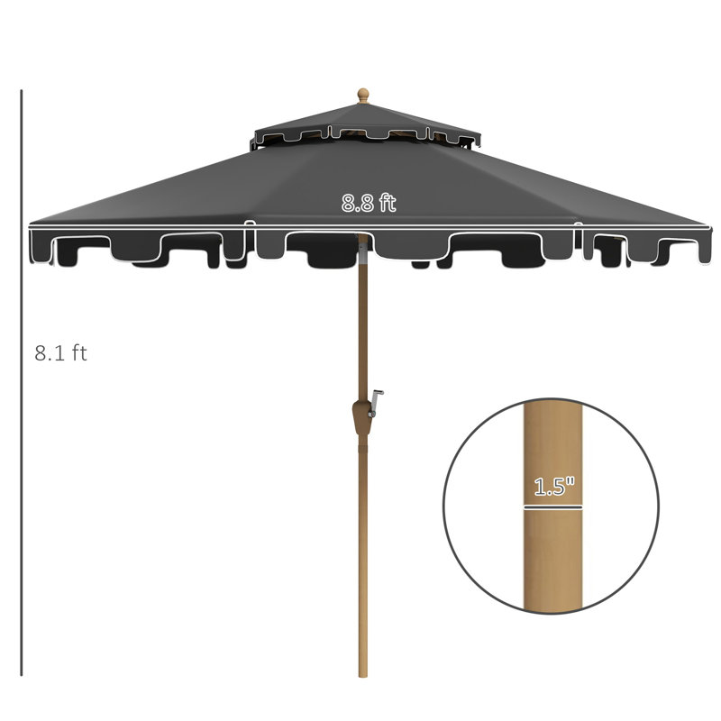 Parasol de patio à double volants avec bouton-poussoir inclinable et manivelle, Gris foncé
