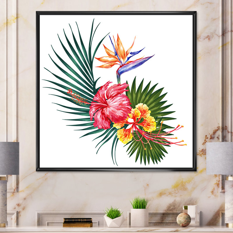 Fleurs exotiques colorées II - sur, H 36 po x l 36 po x P 1,5 po, Toile avec cadre flottant noir