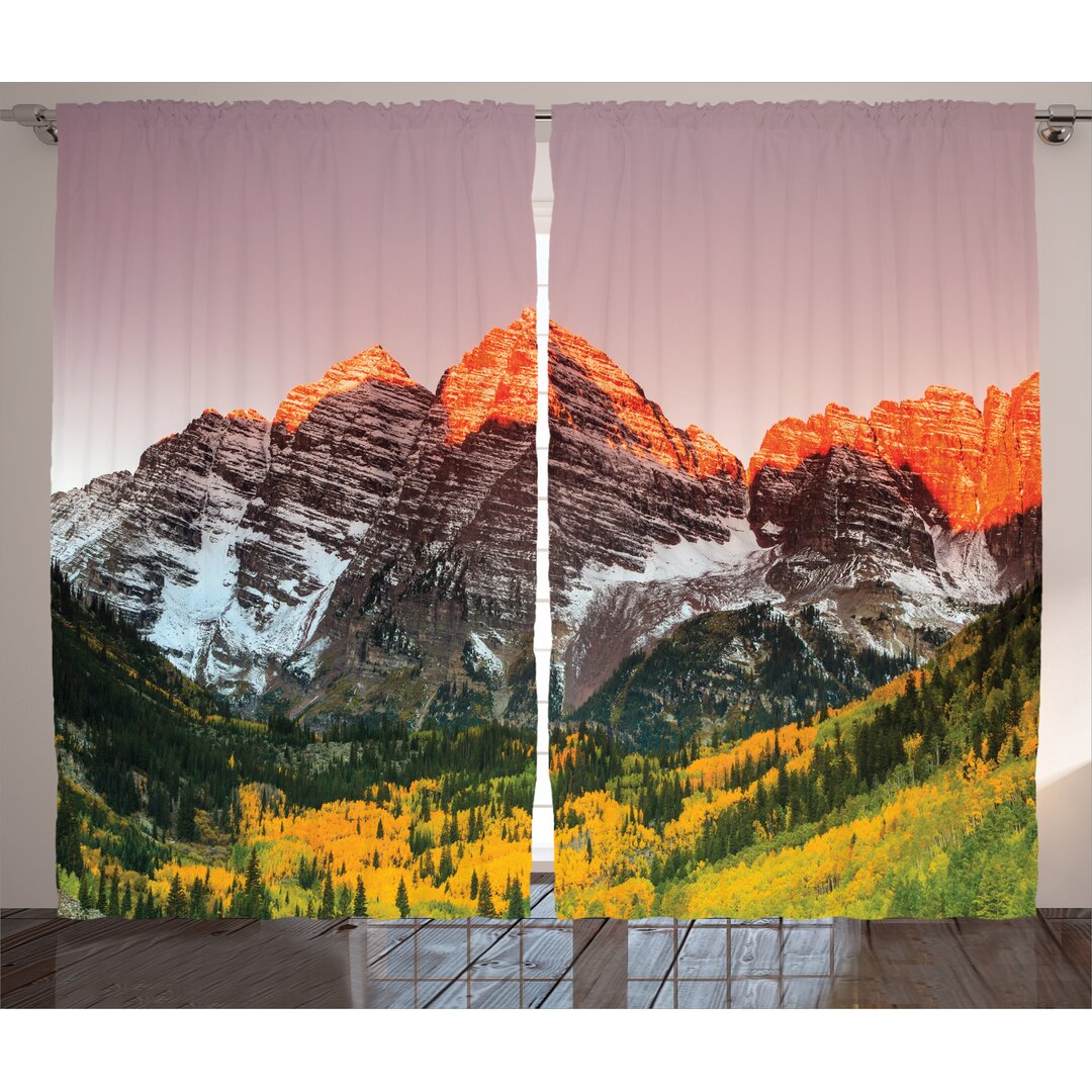 2-tlg. Vorhang-Set Scenic Western American Mountains on Valley with Snowy Peaks at Sunset Landscape mit Stangendurchzug,...