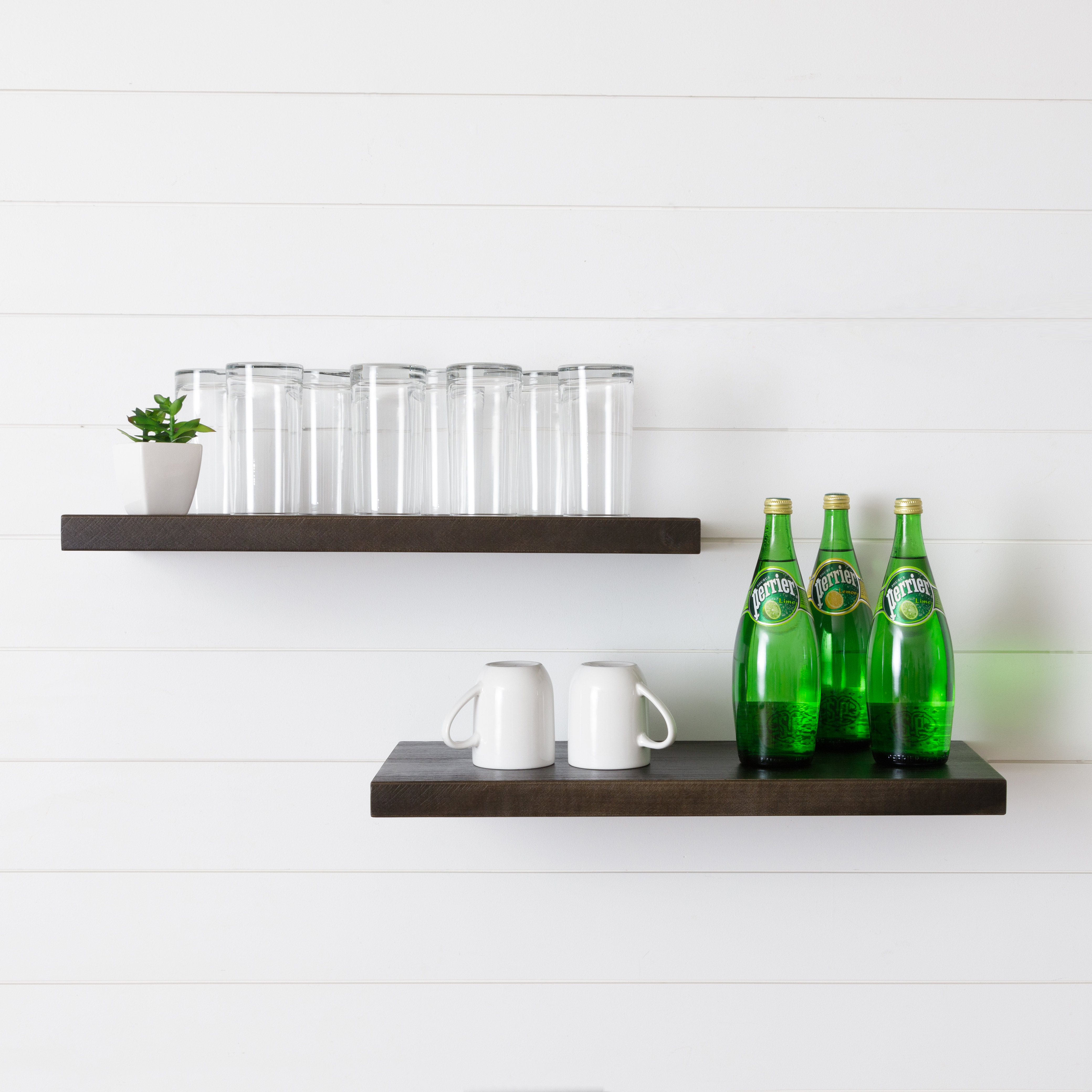 17 in. W x 6 in. D Floating Decorative Wall Shelf Set of 2 Wood Rustic Wine Bottle Glass Floating Shelves