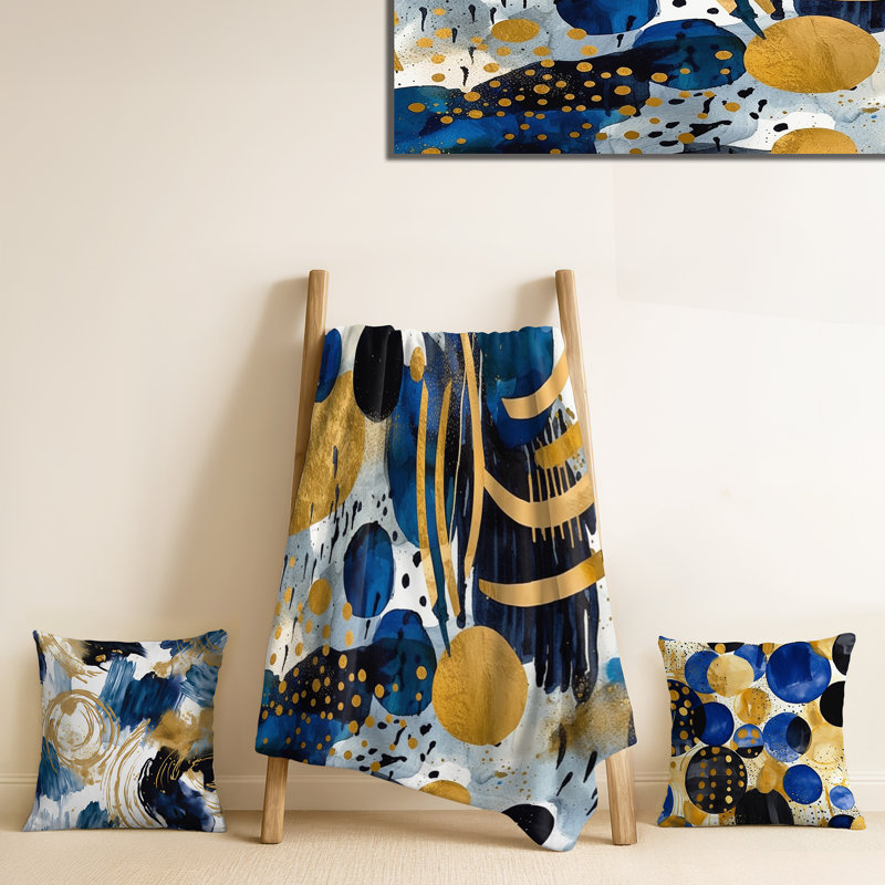Motif abstrait avec textures bleues et dorées - ensemble de coussins géométriques abstraits et oreillers