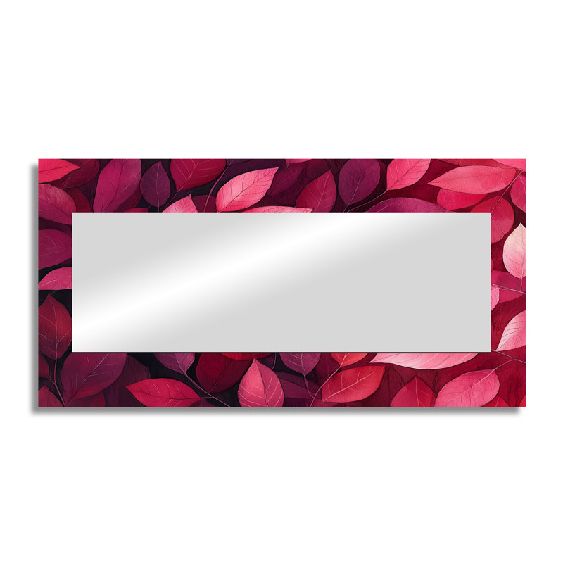 Crimson Leaves Dancing Rose I - Floral Decorative Mirror Wall Art - Printed On Metal, 28" x 55"
