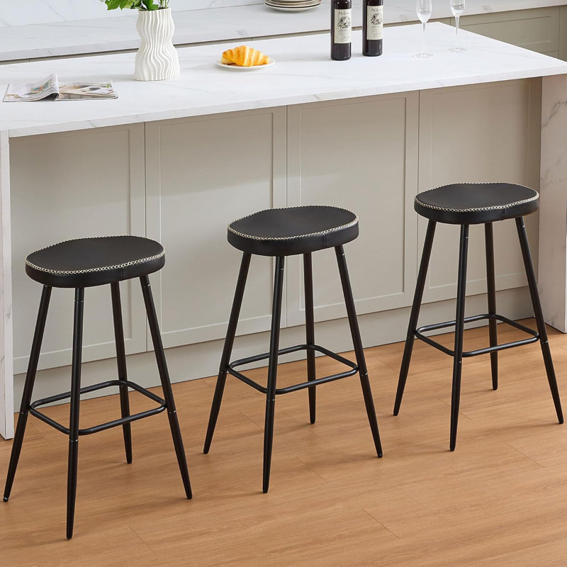Tabourets de bar en simili cuir sans dossier pour îlot de cuisine (ensemble de 3), Tabouret de bar (hauteur du siège 28 po)