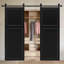 Double 2 panneaux modernes 80 po x 36 po Porte de grange coulissante en bois de noyer noir avec ensemble de quincaillerie-131196818-131199590-131199646