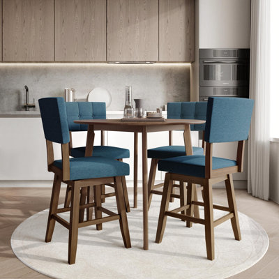 Ensemble de salle à manger à hauteur de comptoir 5 pièces avec chaises pivotantes capitonnées, bleu