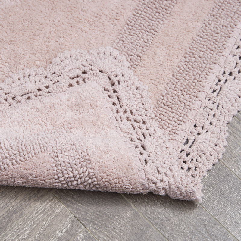 Laura Ashley Crochet Machine Washable Cotton Bath Rug, Blush, 34" L x 21" W