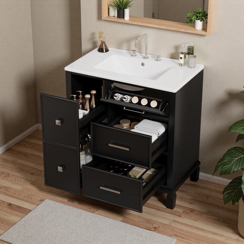30 Inch Bathroom Vanity With Ceramic Sink, Black
