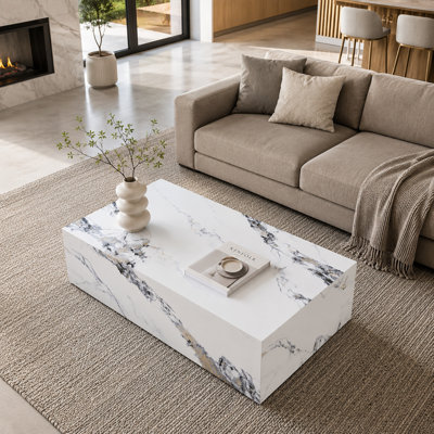 39.3'' Rectangular Coffee Table with Stone Pattern Finish, Modern MDF Centre Table, No Assembly Required
