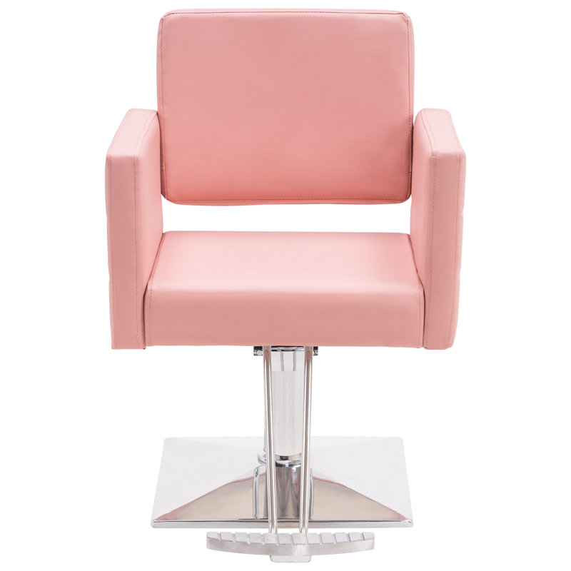 Spring Street 25" W Faux Leather Hydraulic Barber Salon Chair with Metal Frame, Pink
