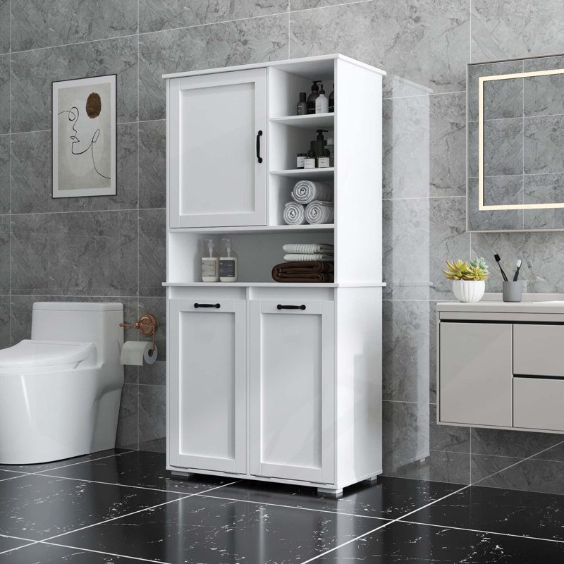 Armoire à linge autoportante polyvalente avec plusieurs options de rangement