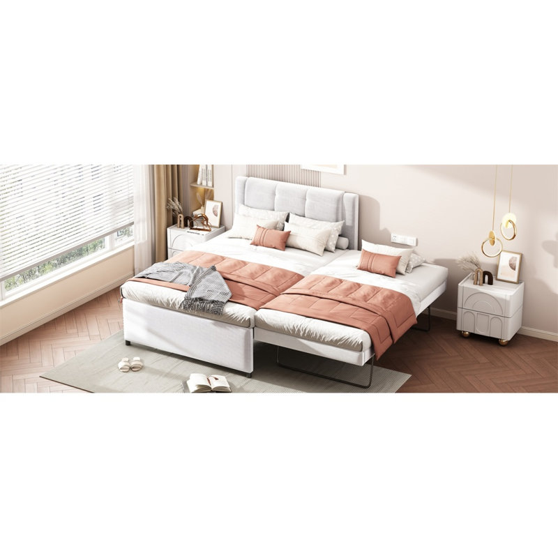 Lit plateforme double avec lit gigogne et lit gigogne double, Blanc
