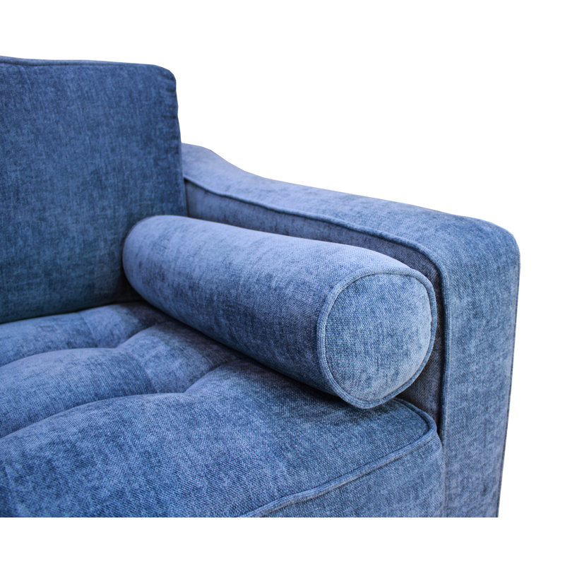 Coffre rembourré bleu denim - profondeur de 90 po, largeur de 38 po, hauteur de 33 po, poids de 130 lb