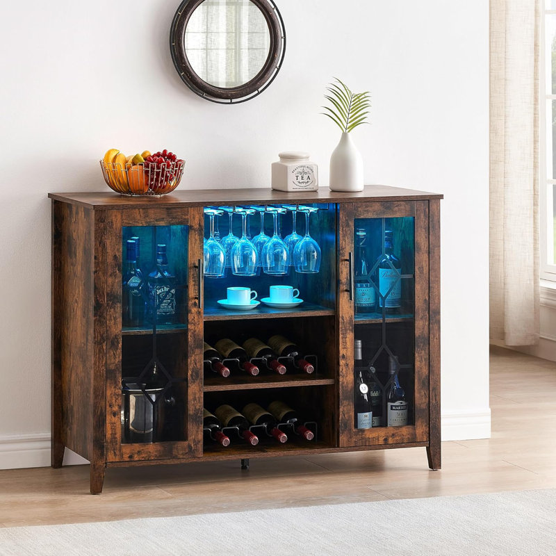 Wine Bar Cabinet With Led Light,Home Coffee Cabinet With Wine And Glass Rack,Kitchen Buffet Sideboard With Storage,Liquor Cabinet For Bar,Dining Room,Kitchen
