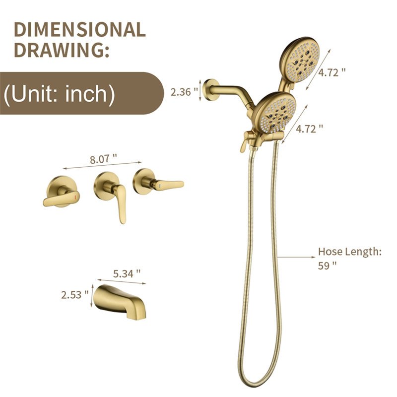 Robinet de baignoire et de douche avec valve brute, Or brossé