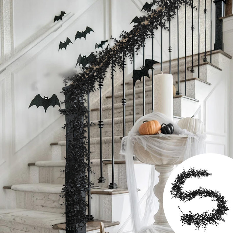 Guirlande d'Halloween feuilles noires Guirlande d'Halloween