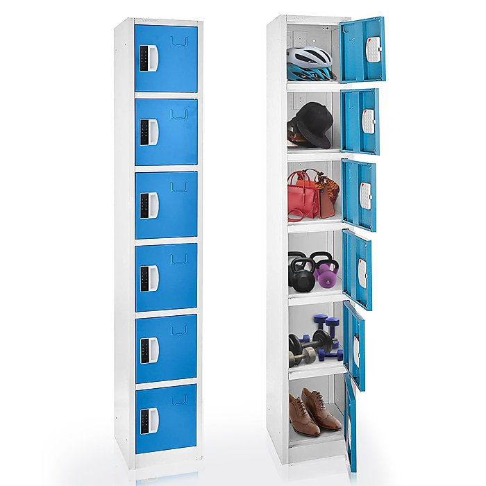 AdirOffice 72" Blue Steel 6-Tier Storage Locker with Digital Lock