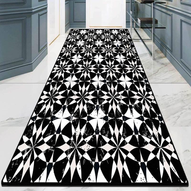 Durable Hall Carpet, Black & White, 47.2 x 59.1 inches | 100% Polyester, 0.4 in Pile Height | Antibacterial, Non-Slip Underside, Machine Washable | Perfect for Entryways and Living Spaces, Stylish and Functional Design