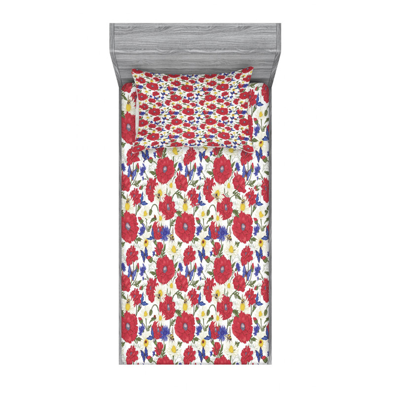 Microfiber Floral Sheet Set, Twin Sheet Set + Fitted Sheet + 1 Pillowcase