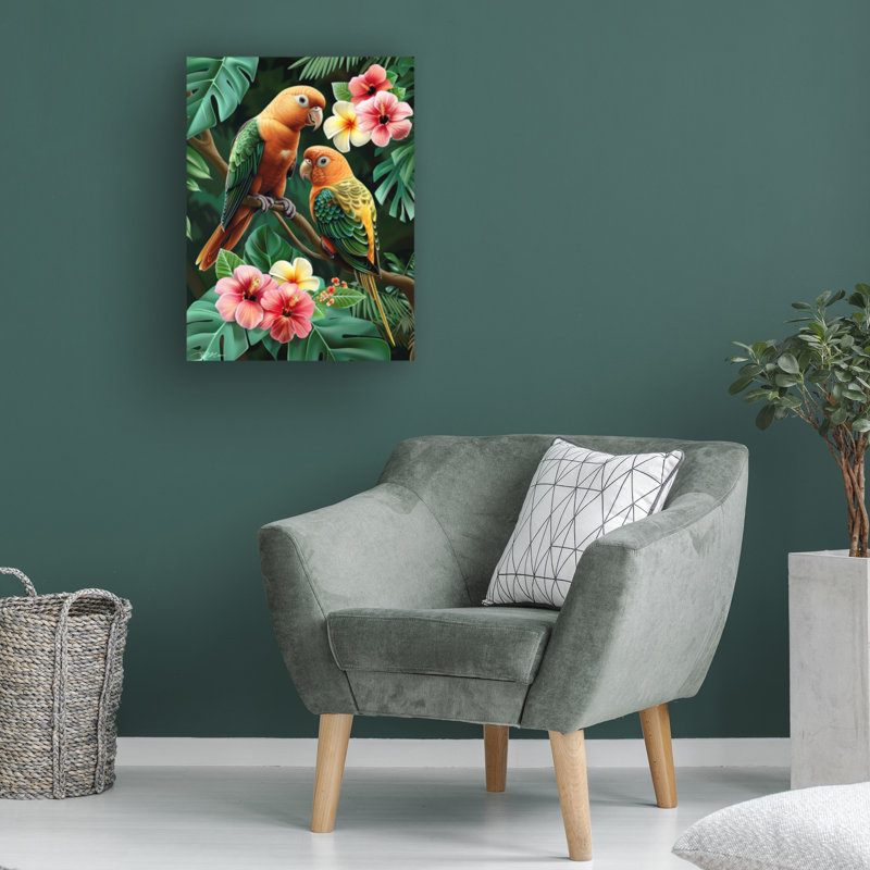 Art sur toile, Perroquets de style hawaïen, H 14 po x l 19 po