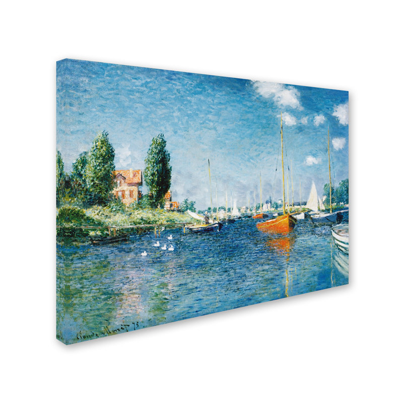 Claude Monet Blue and Red Boats Coastal Canvas Art