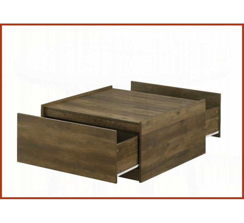 Table basse minimaliste moderne en chêne avec finition pour le salon, 2 tiroirs cachés et amp; Surface surélevée