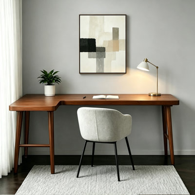 Nut-brown L-Shaped Solid Wood Writing desk