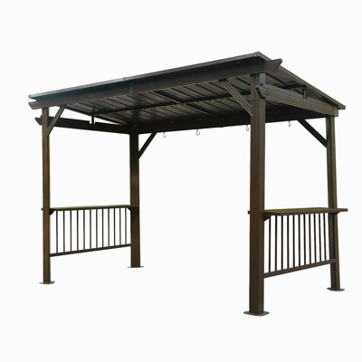 Pavillon de jardin à toit rigide de 6,5 po x 12 pi, pavillon de jardin extérieur avec 2 tablettes latérales et toit en acier galvanisé incliné, pavillon de barbecue permanent en métal avec crochets de plafond pour patio, pelouse, cour arrière, terrasse