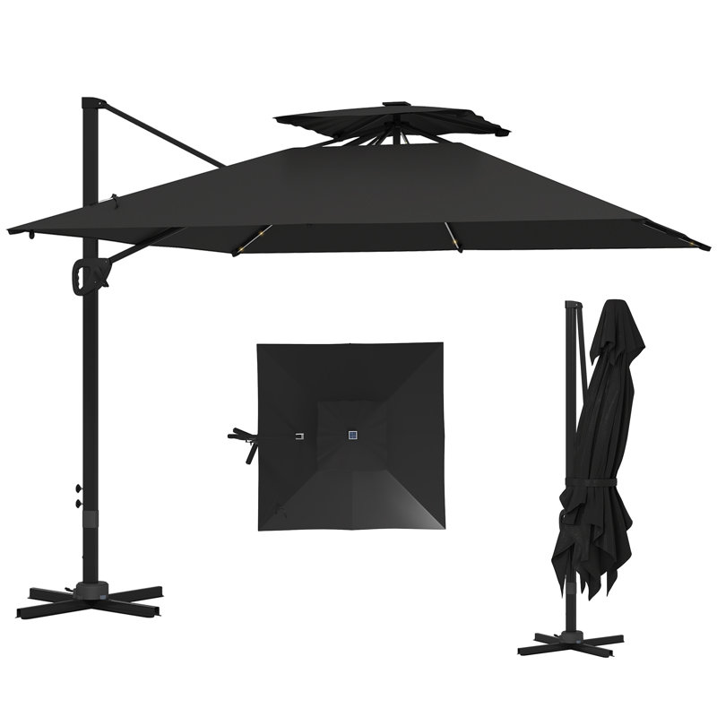 300cm Lighted Tilt Cantilever Parasol, Black