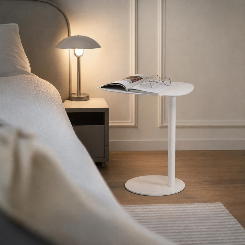 Alektra Iron Top Single End Table, White