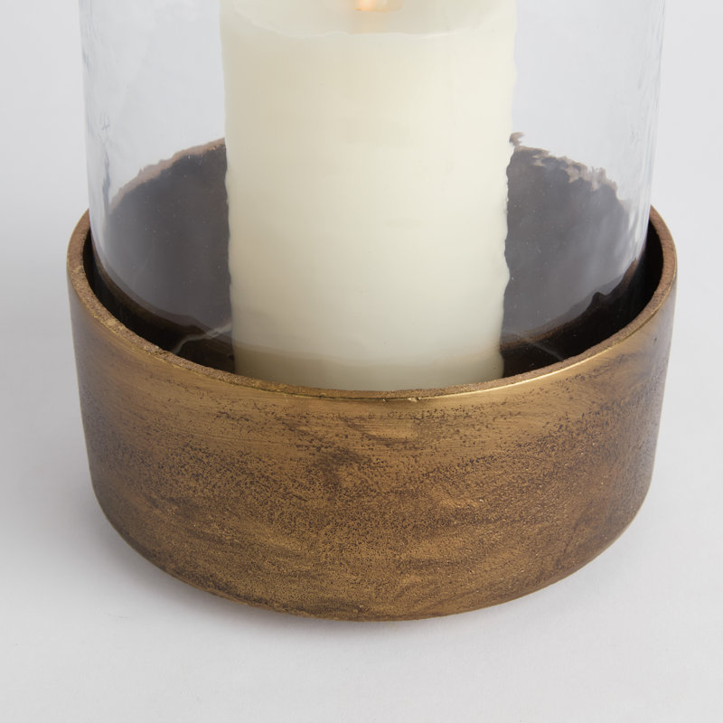 Brindisi Hammered Glass and Cast Aluminum Antique Brass Hurricane Large, 12.75'' H x 7.5'' W x 7.5'' D, Bronze