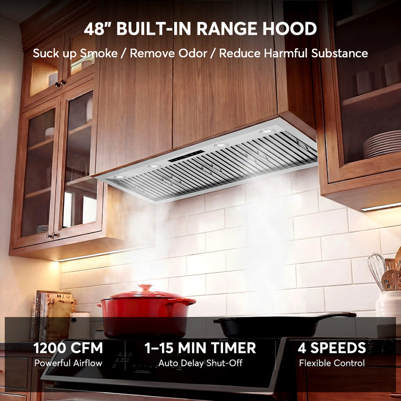 48 Inch Under Cabinet Range Hood 1200CFM, 4-Speed Kitchen Hood with Touch Control & Gesture Sensing Stainless Steel Kitchen Stove Vent Hoods with 4 LED Lights