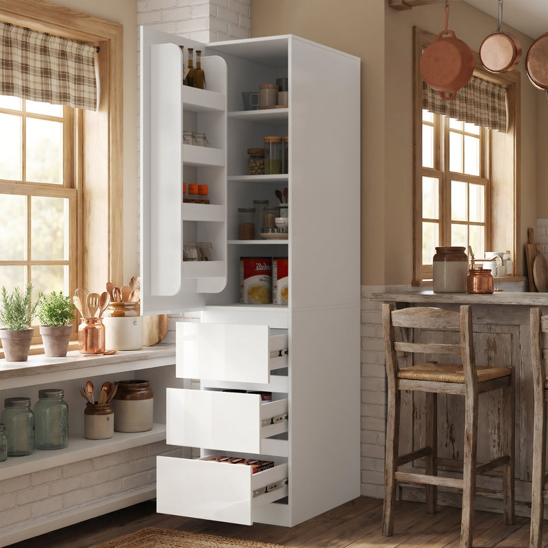 Armoire de rangement pour garde-manger 71 po avec tablettes et tiroirs, organisateur de garde-manger autoportant, Gauche