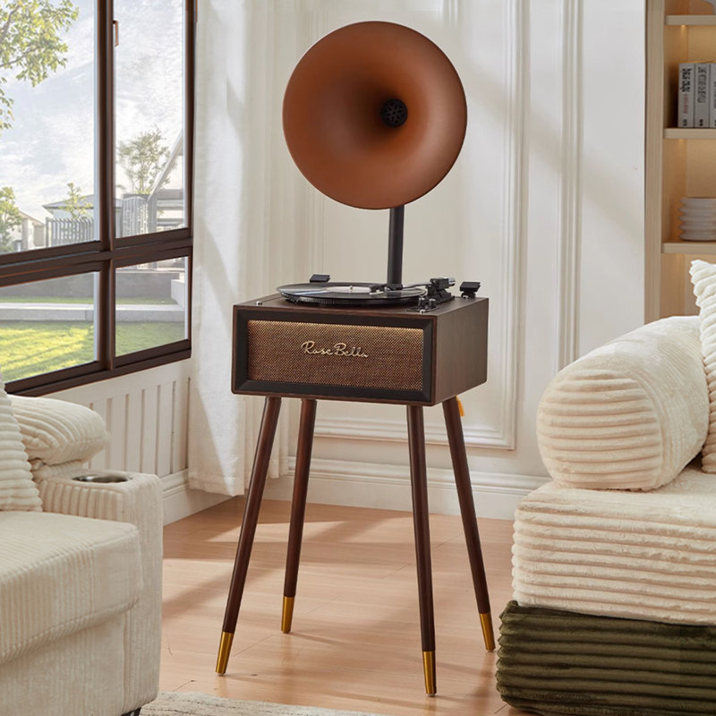 Nut-brown+Orange Rectangular Solid Wood+Copper Media Players, Nut-brown/Orange