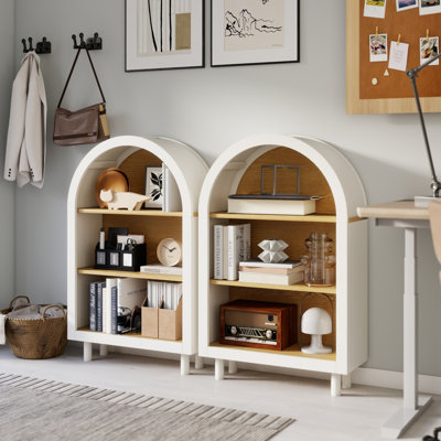 Arched Small Bookcases Set Of 2, Mdf Wood Modern Farmhouse Home Storage