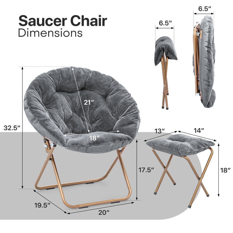 Cozy Saucer Chairs with Footrest Ottoman, Foldable Papasan Chairs Lounge Chairs for Bedroom Living Room, Gray