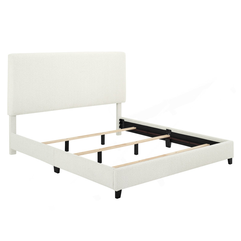 King Size White Boucle Upholstered Platform Bed, White