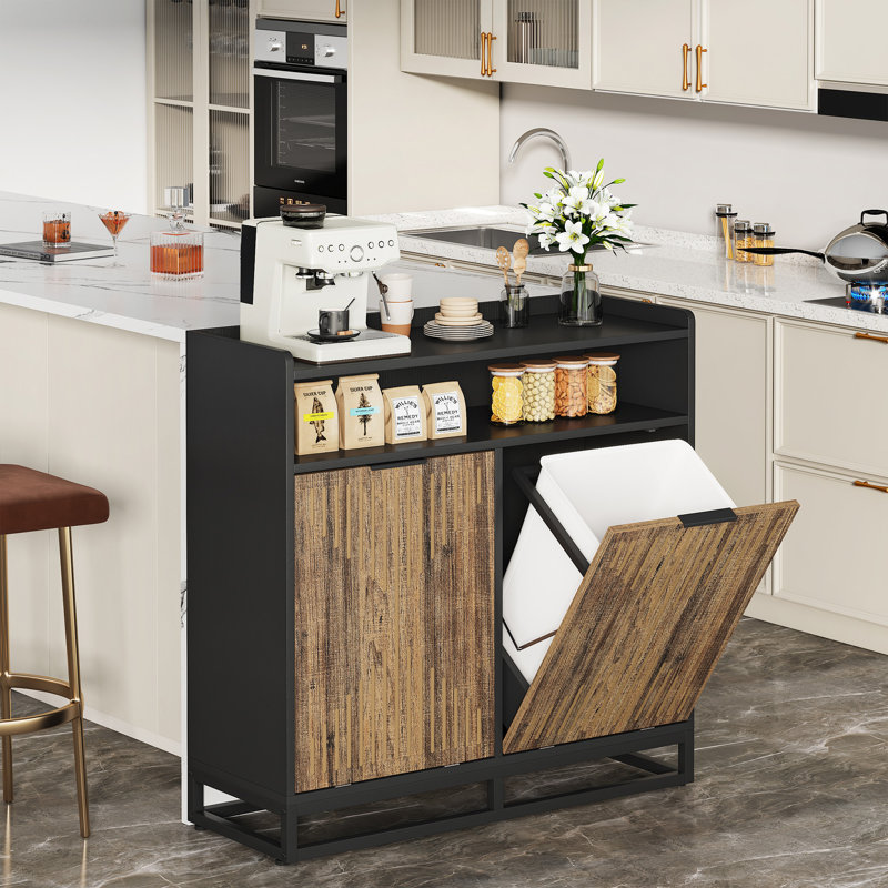 Calixto 39.37" Tilt Out Trash Can Cabinet with Double Hidden Trash Can Holder, Kitchen Free Standing Cabinet, Black