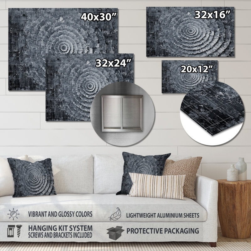 «Gray Horizon Spiral Maze - Fractal», impression métallique moderne, H 12 po x l 20 po x P 0,84 po