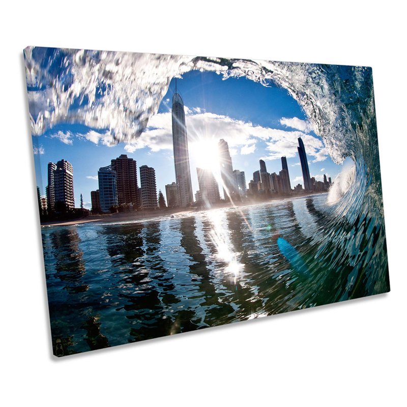 Paradise Surfer City Surf Wave 1 Piece Wrapped Canvas Wall Art, 91.4cm H x 137.2cm W