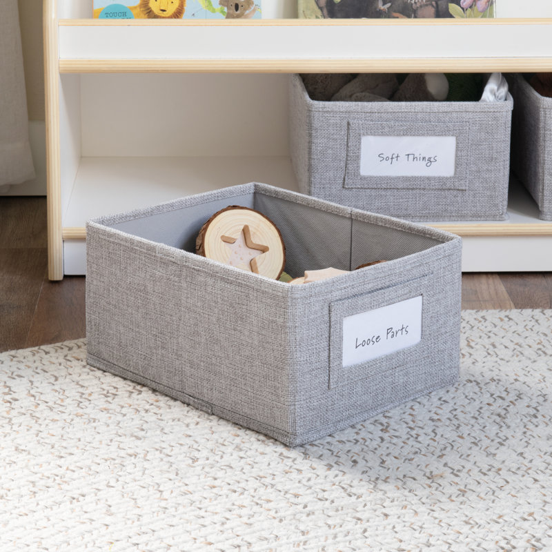 White Wooden Kids Book and Bin Display with Storage Bins