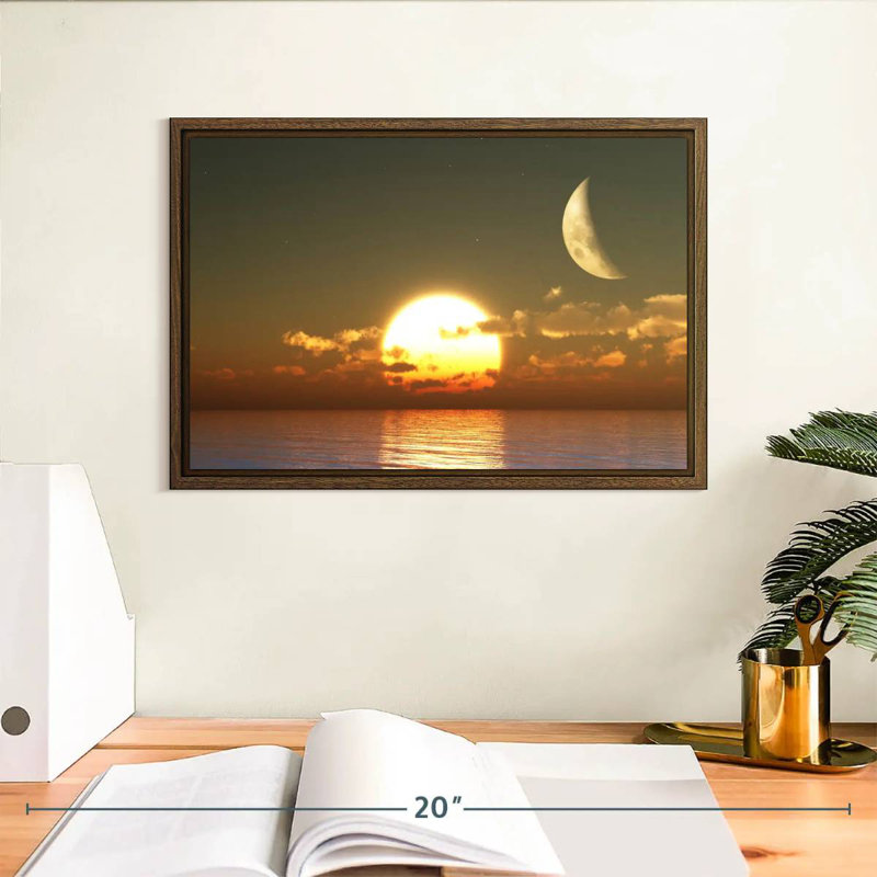 Coucher de soleil sur la lune, 13 po x 9 po, Cadre flottant noyer