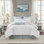 Grand édredon en coton blanc, motif de coquillage bleu pour chambre à coucher apaisante, comprend édredon, jupe de lit et 2 taies décoratives, taille rembourrée, 100% coton avec motif matelassé, taies décoratives