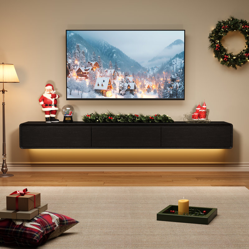 Meuble télé flottant avec tiroirs Modern, H 10,3 po x l 78,74 po x P 14,6 po, Noir