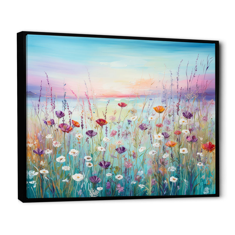 Fleurs sauvages Meadows II sur toile, Cadre flottant noir, H 34 po x l 44 po x P 1,5 po